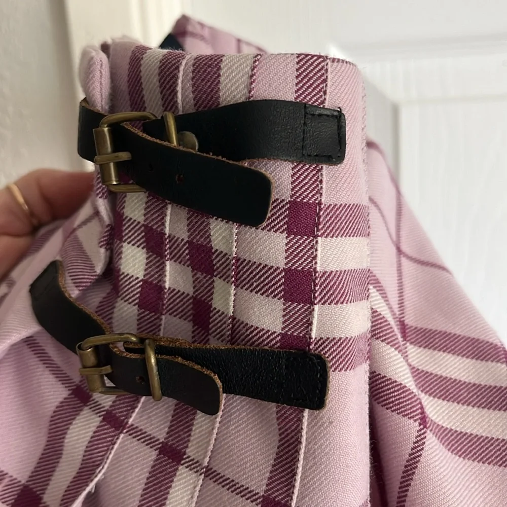 Burberry Girls Purple Plaid Pleated Wool Blend Mini Skirt